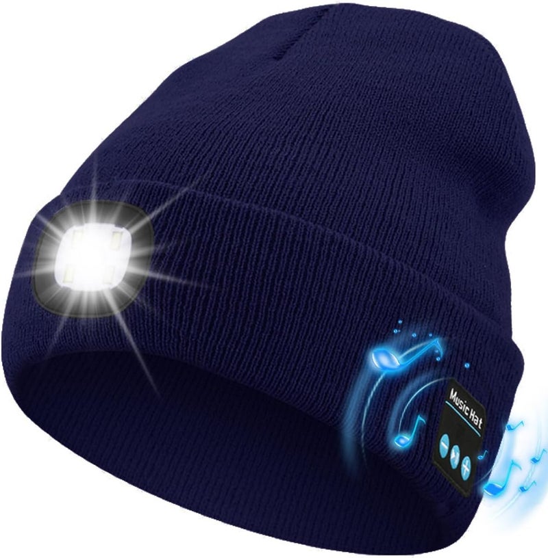 MOXTOYU Bluetooth Beanie with Light, USB Rechargeable LED Headlamp Winter Hat, Christmas Stocking Stuffers Gifts for Men Women - Image 1